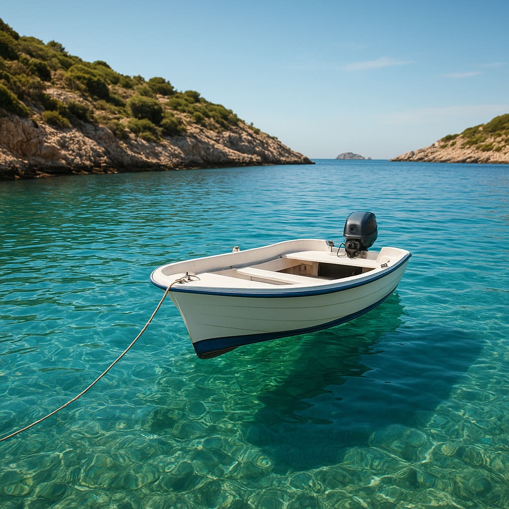 Barco fondeado en cala tranquila