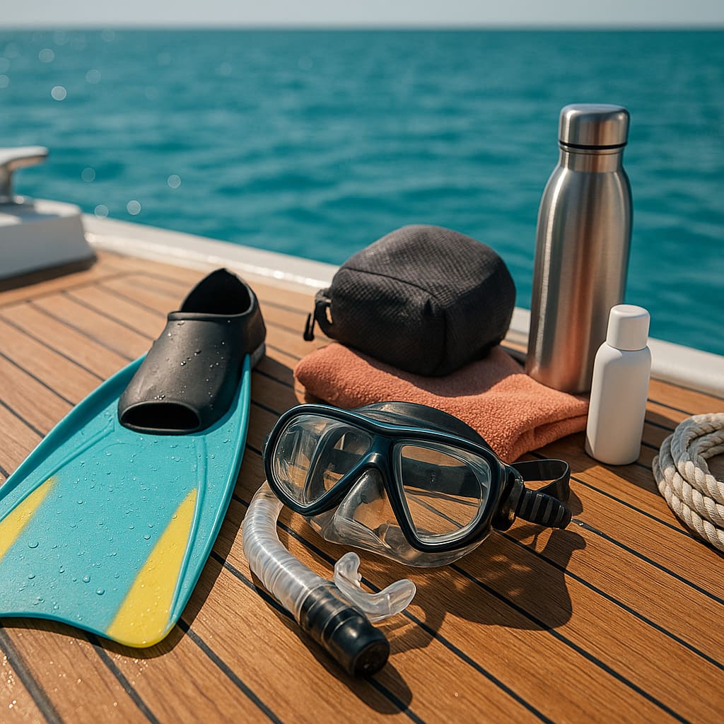 Equipo de snorkel en cubierta